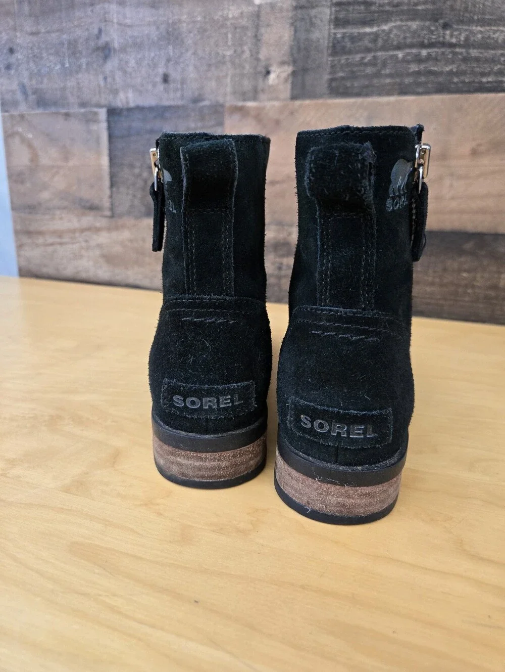 Sorel Emelie Zip Ankle Boots Bootie Black Leather Suede - Women's Size 6.5